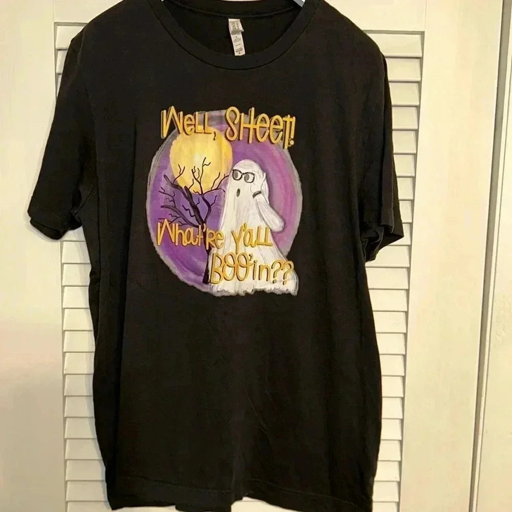 well, sheet!what’re y’all boo’in? Funny halloween holiday t-shirt black color XL - Picture 3 of 5